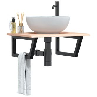 Berkfield Home Basin Shelf Wall Mounted Steel & Solid Wood Oak in Brown