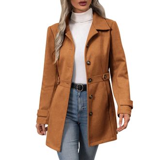 Generic Wool Trench Coats for Women Overcoats Notched Lapel Warm Jackets Casual Outwear Womens Winter Coat Long Sleeve Puffer Coats Thickened Warm Padded Jack