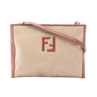 Fendi Pre-owned Cross Body Bags, female, Beige, Size: ONE SIZE Pre-owned Vintage Canvas Shoulder Bag