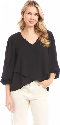 Karen Kane Liora Layered Sleeve Asymmetric Top In Black