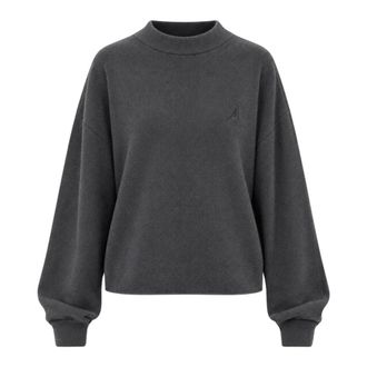 Akep Pullover met open rug en borduursel - Dames - Ronde hals truien - Grijs - L - Wol - Truien & Vesten