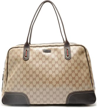 Gucci Sherry Line Beige Gg Crystal Boston Bag (Pre-Owned)