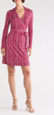 Diane Von F&uuml;rstenberg Jeanne Long Sleeve Wrap Dress in Piazza Tiger Mini Beet Pink at Nordstrom Rack, Size X-Large