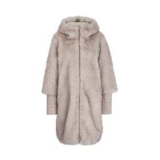 Marc Cain Lange nepbont capuchonjas - Dames - Jassen - Beige - Maat: XL Nylon
