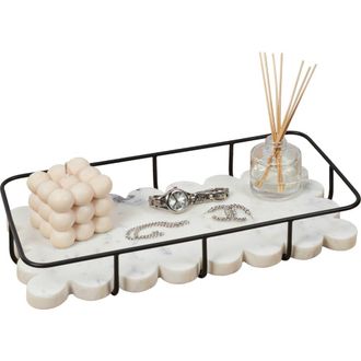 Happimess Monarch Modern Industrial Metal/Marble Scalloped Base Vanity Tray in White Marble/black at Nordstrom