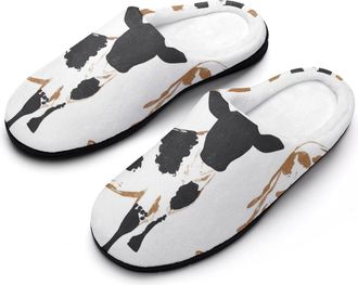 Generic Cow Black Brown Pattern Slippers Men Winter Warm Cotton Anti-Slip Indoor Slip-Ons House Shoes