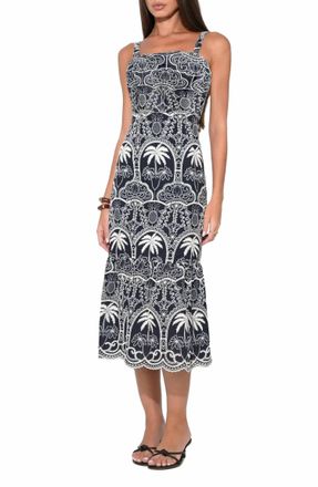 Adelyn Rae Evangeline Scallop Embroidery Midi Dress In Navy & Ivory