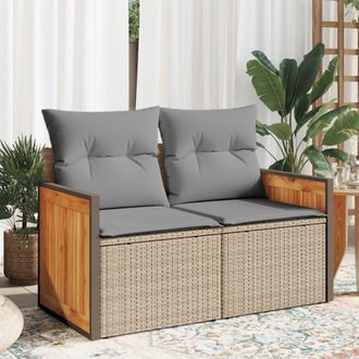 vidaXL Sof&aacute; De Jard&iacute;n Con Cojines De 2 Plazas Rat&aacute;n Sint&eacute;tico Beige Vidaxl