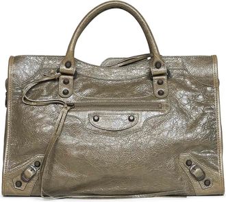 Balenciaga Le City Medium Handtas - Dames - Tassen - Groen - Maat: ONE Size Katoen