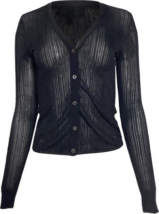Theory Knitted Buttoned Cardigan in Black Silk
