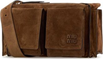 Miu Miu Womens Suede Utilitaire Crossbody Bag Brown