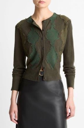 Vince Hand Cut Argyle Cardigan in Herba/forest/verde at Nordstrom Rack, Size Xx-Small