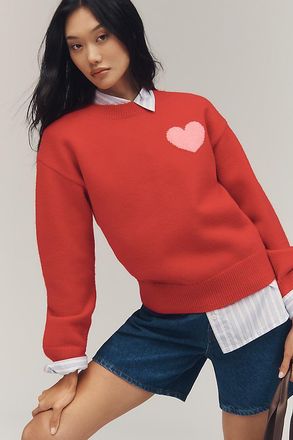 English Factory Heart Icon Long-Sleeve Crew-Neck Sweater