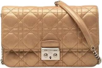 Dior Pre-owned Cross Body Bags, female, Yellow, Size: ONE SIZE Pre-owned Lady Dior Leather Shoulder Bag