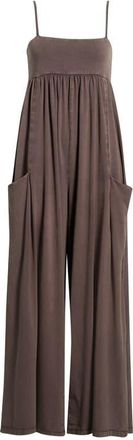 Free People FP Movement Hot Shot Strappy Stretch Cotton Jumpsuit in Chocolate at Nordstrom, Size X-Large Regular