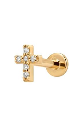Made by Mary 14k Diamond Cross Stud Earring (Flat Back) - Single in 14K Solid Gold at Nordstrom