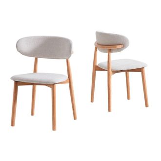 Mathi Design Lote de 2 sillas de tela beige y madera