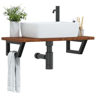 Berkfield Home Basin Shelf Wall Mounted Steel & Solid Wood Oak in Brown