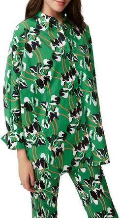 Diane Von F&uuml;rstenberg Caleb Floral Stretch Cotton Button-Up Shirt in Improv Iris Green Lg at Nordstrom Rack, Size Xx-Small