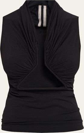 Rick Owens Sleeveless Ruched Jersey Cutout Tank Top