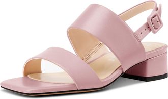 Castamere Womens Chunky Block Low Heel Peep Open Square Toe Buckle Sandals Dress Casual Party Shoes 3.5 CM Heels Pink 3.5 UK