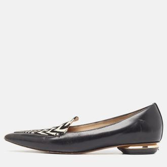 Nicholas Kirkwood Black/white Leather Beya Zigzag Pointed Toe Ballet Flats