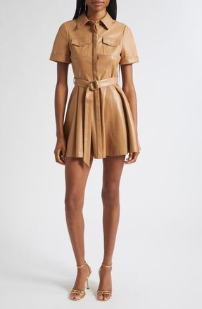 Alice & Olivia Lucy Faux Leather Mini Shirtdress in Tan at Nordstrom, Size 10