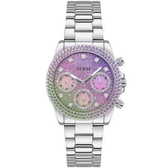 Guess Womens GW0483L1 Sol Rainbow Glitter Dial Ladies Watch - Silver Stainless Steel - One Size