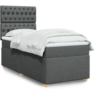vidaXL Vidaxl - Cama Box Spring Con Colch&oacute;n Tela Gris Oscuro 90x200 Cm