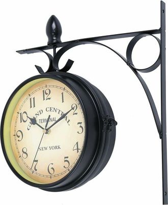 OEM Reloj De Pared Doble Cara - 21,8 Cm - Movimiento Silencioso - Para Interior Y Exterior - Negro - 1 Unidad