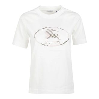 Burberry T-Shirts, female, White, Size: XS Check Knight Stamp Cotton T-shirt