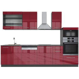Vicco Cucina componibile Fame-Line, Bordeaux lucido/antracite, 300 cm con armadio alto, senza piano di lavoro