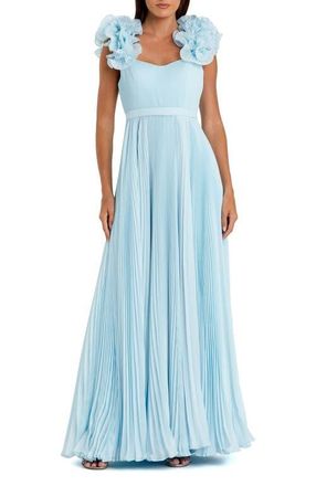 Mac Duggal Ruffle Strap Pleated Organza Gown in Powder Blue at Nordstrom, Size 12