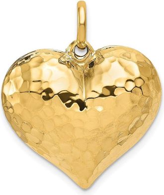 Diamond2Deal 14k Yellow Gold Polished Hammered 3-D Heart Pendant