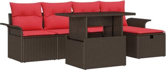 vidaXL Conjunto De Sof&aacute; De Jard&iacute;n 6 Uds. Marr&oacute;n Rat&aacute;n Sint&eacute;tico Vidaxl