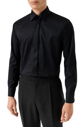 Eton Contemporary Fit Geometric Brocade Supima Cotton Dress Shirt in Black at Nordstrom, Size 14.5