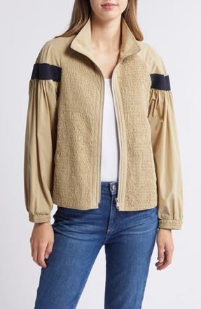 Nikki Lund Missy Water Repellent Smocked Jacket in Khaki at Nordstrom, Size Medium