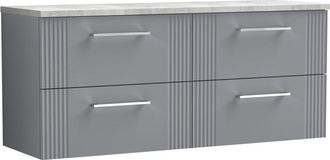 Balterley Balterley - Retro 4 Drawer Wall Hung Vanity Unit with Bellato Grey Laminate Worktop - 1200mm - Satin Grey