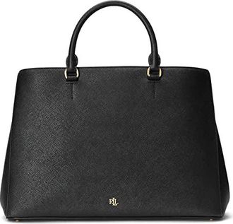 Lauren Ralph Lauren Crosshatch Leather Large Hanna Satchel Womens Handbags Black