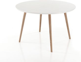Oresteluchetta Oresteluchetta - Mesa Extensible Redonda Efecto Madera Lacada En Blanco, Al 75 X &Oslash; 120 Cm