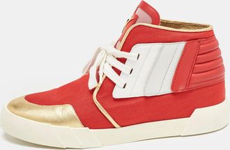 Giuseppe Zanotti Red/gold Canvas And Leather Foxy London High Top Sneakers