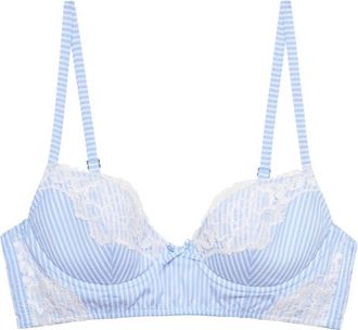 Fleur du Mal Womens Poplin Lace Demi Bra In Stripe Sky