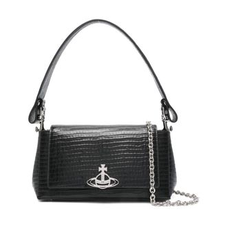 Vivienne Westwood Shoulder Bags, female, Black, Size: ONE SIZE Black Crocodile Effect Chain Shoulder Bag