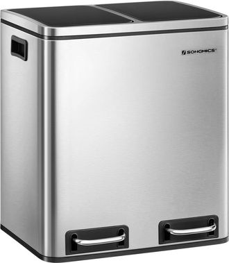 Songmics Cubo de basura de 2 x 15 l de 41 x 31,5 x 47 cm de color plata y negro