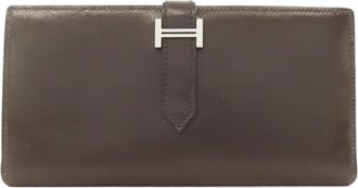 Hermès Dark Brown Box Calf Leather Long Wallet (Bi-Fold) (Pre-Owned)