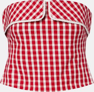 Poss&eacute; Ebony gingham lace-trimmed cotton-blend top