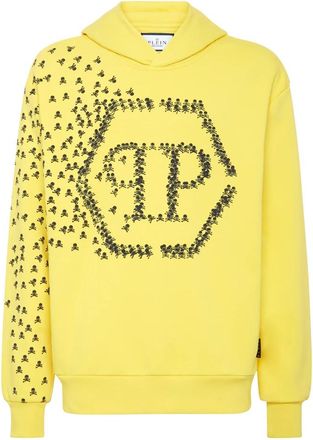 Philipp Plein Hooded Sweatshirt Skull&Bones - Heren - Hoodies - Geel - 4XL - Katoen - Hoodies & sweatvesten