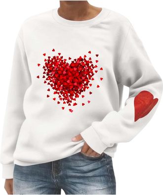 Generic Sweatshirts for Women UK Crew Neck Long Sleeve Tops Love Heart Graphic Valentines Day Shirts Ladies Casual Valentines Day Outfits Spring Clothes (UK, 