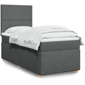 vidaXL Vidaxl - Cama Box Spring Con Colch&oacute;n Tela Gris Oscuro 80x200 Cm