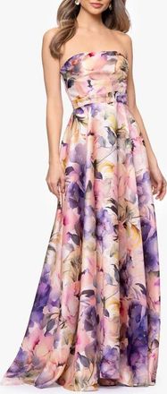 Betsy & Adam Floral Strapless Organza Gown in Blush/Multi at Nordstrom, Size 12